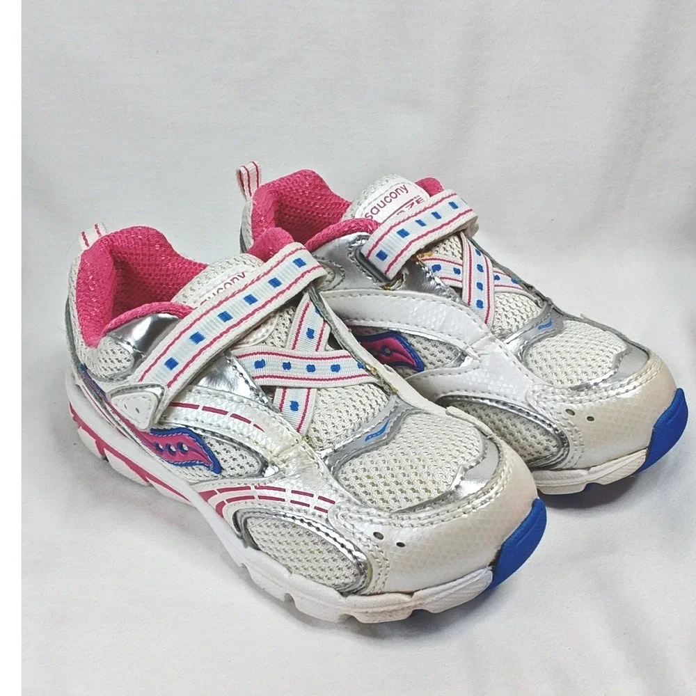 Saucony Baby Blaze A/C White Pink Blue Girls Running Shoes 10W New Hook Loop